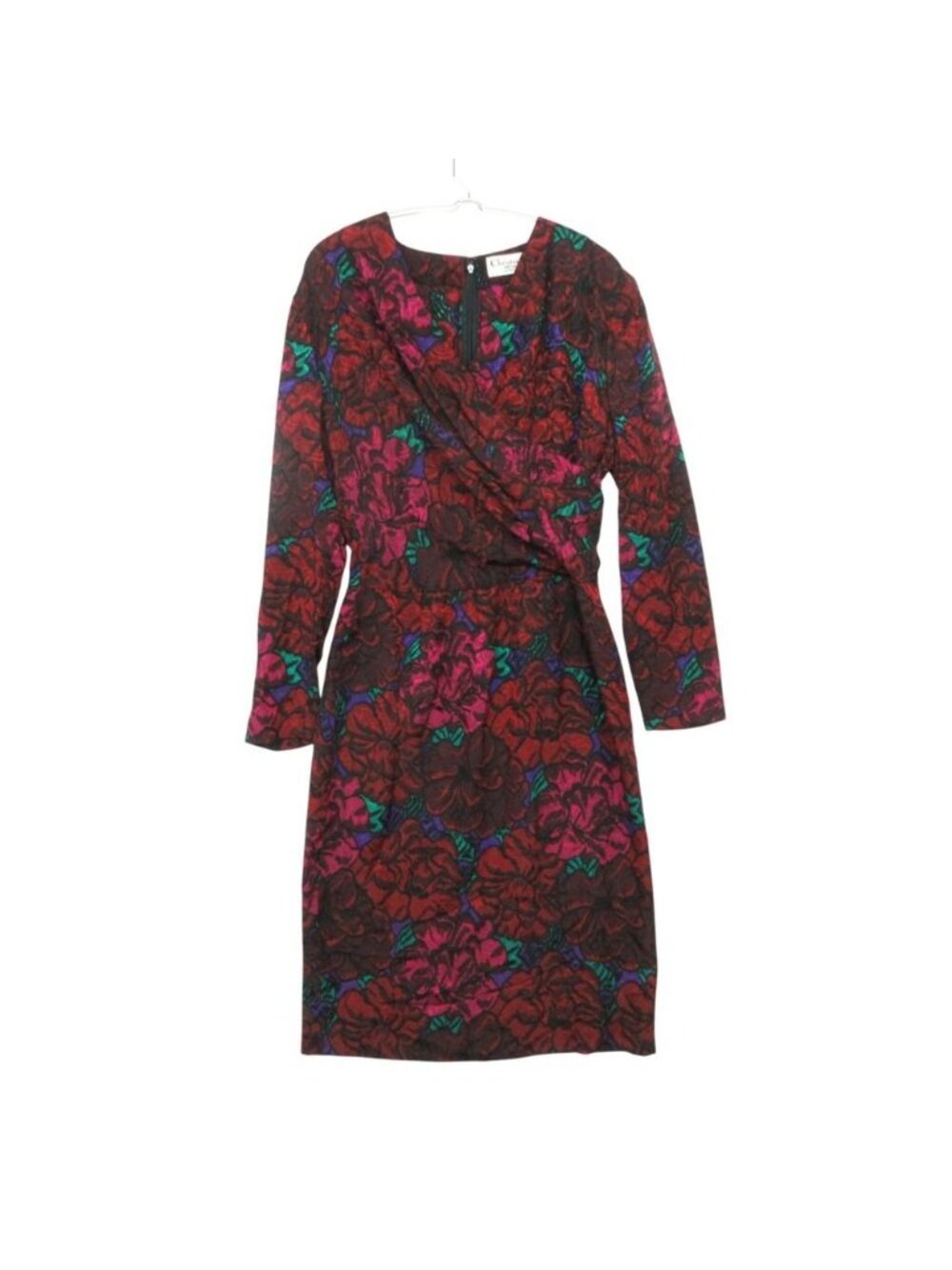 Dior Dress Flower Print All Over Wrap Long Sleeve Red